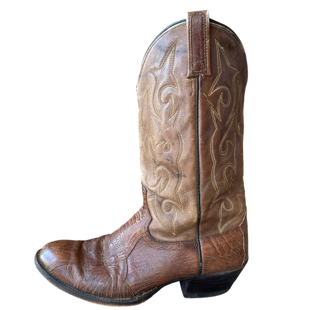 Dan Post Men Brown Leather Exotic Western Cowboy Boots Ostrich Leg Vintage